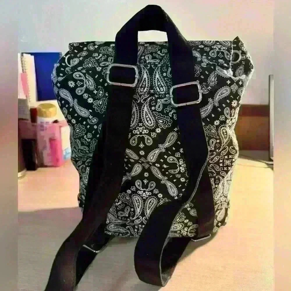 Black & White Bandana Print Drawstring Top Backpack - Picture 2 of 6
